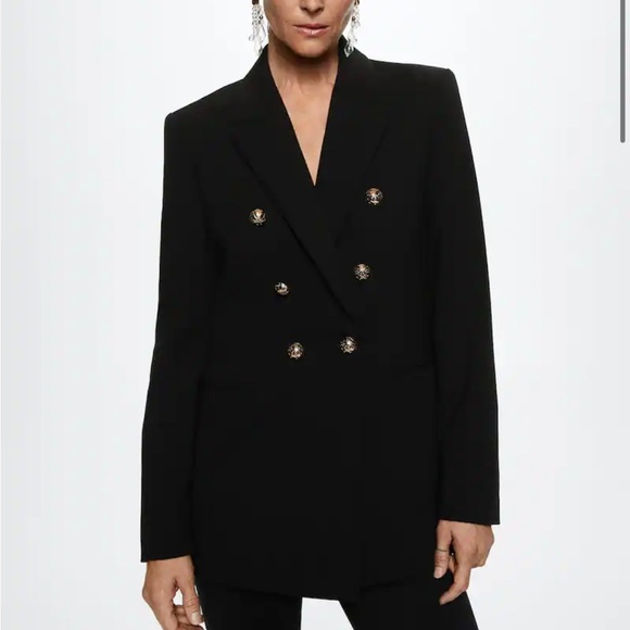 Mango double breasted blazer black Clearance